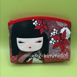 Red and White Floral Cosmetic Bag with Cherry Blossom Design